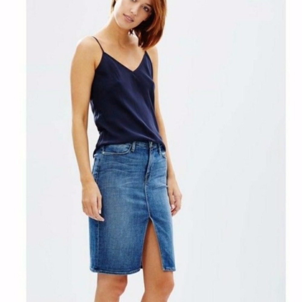 Banana Republic Denim Pencil Skirt Womens 8 Blue Excellent‎ Front Slit Stretch